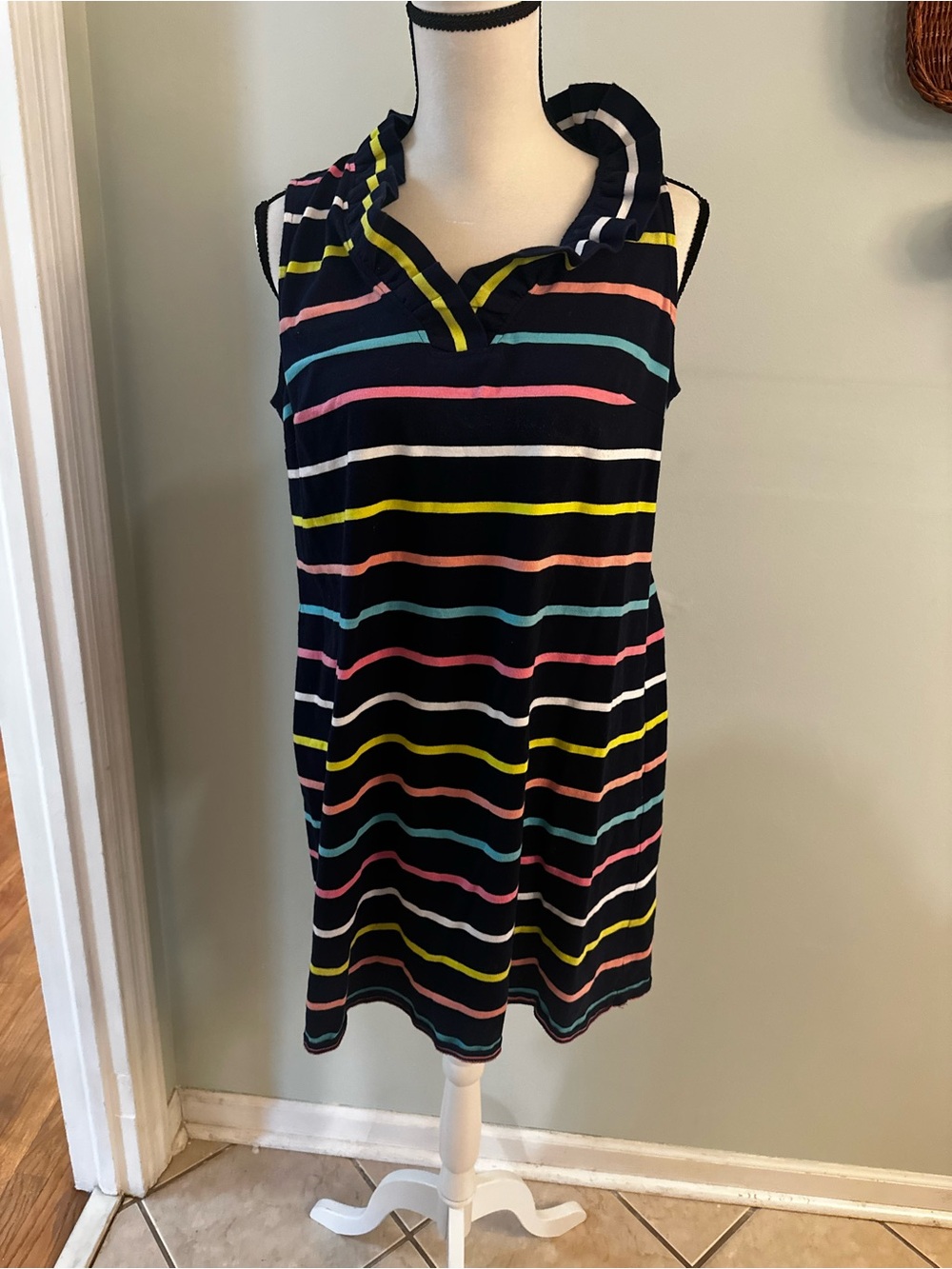 crown & ivy Navy Striped Tank with Pink and White Accents